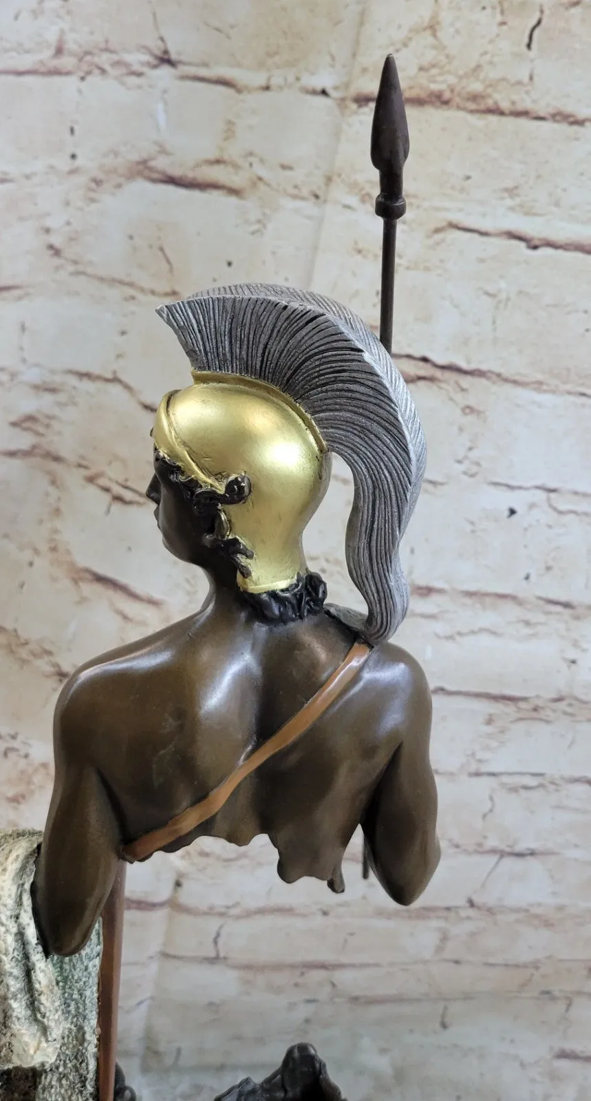 46CM Western Art Deco Bronze Marble Roman warrior Ride Horse Ornament Sculpture