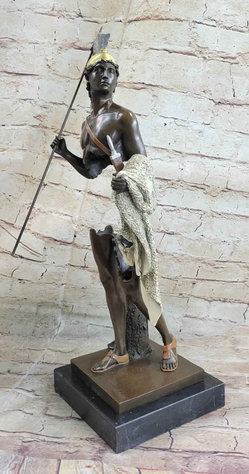 46CM Western Art Deco Bronze Marble Roman warrior Ride Horse Ornament Sculpture