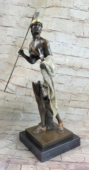 46CM Western Art Deco Bronze Marble Roman warrior Ride Horse Ornament Sculpture