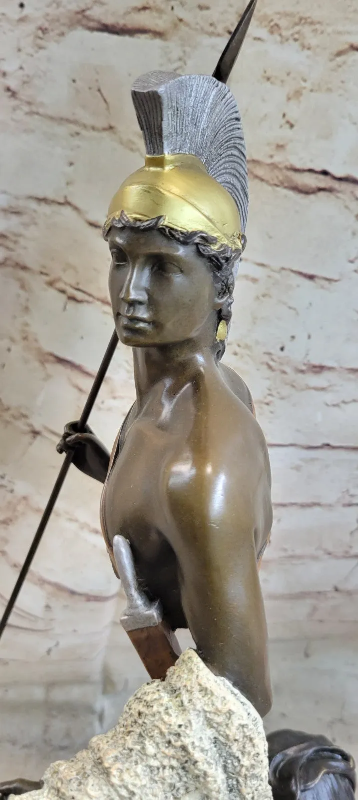 46CM Western Art Deco Bronze Marble Roman warrior Ride Horse Ornament Sculpture