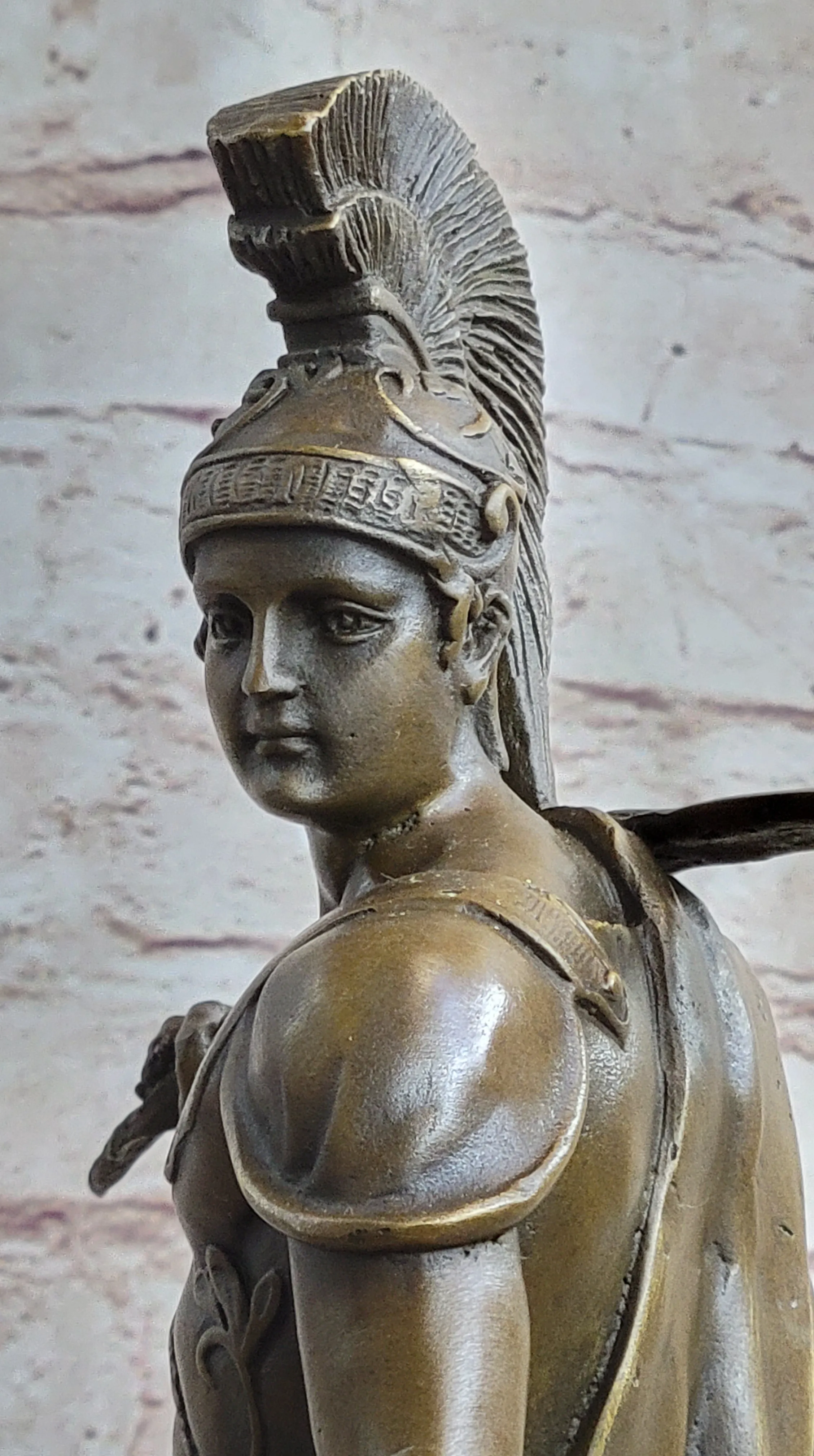 Art Deco Large Odysseus Roman Warrior Bronze Sculpture Marble Base Figure Decor