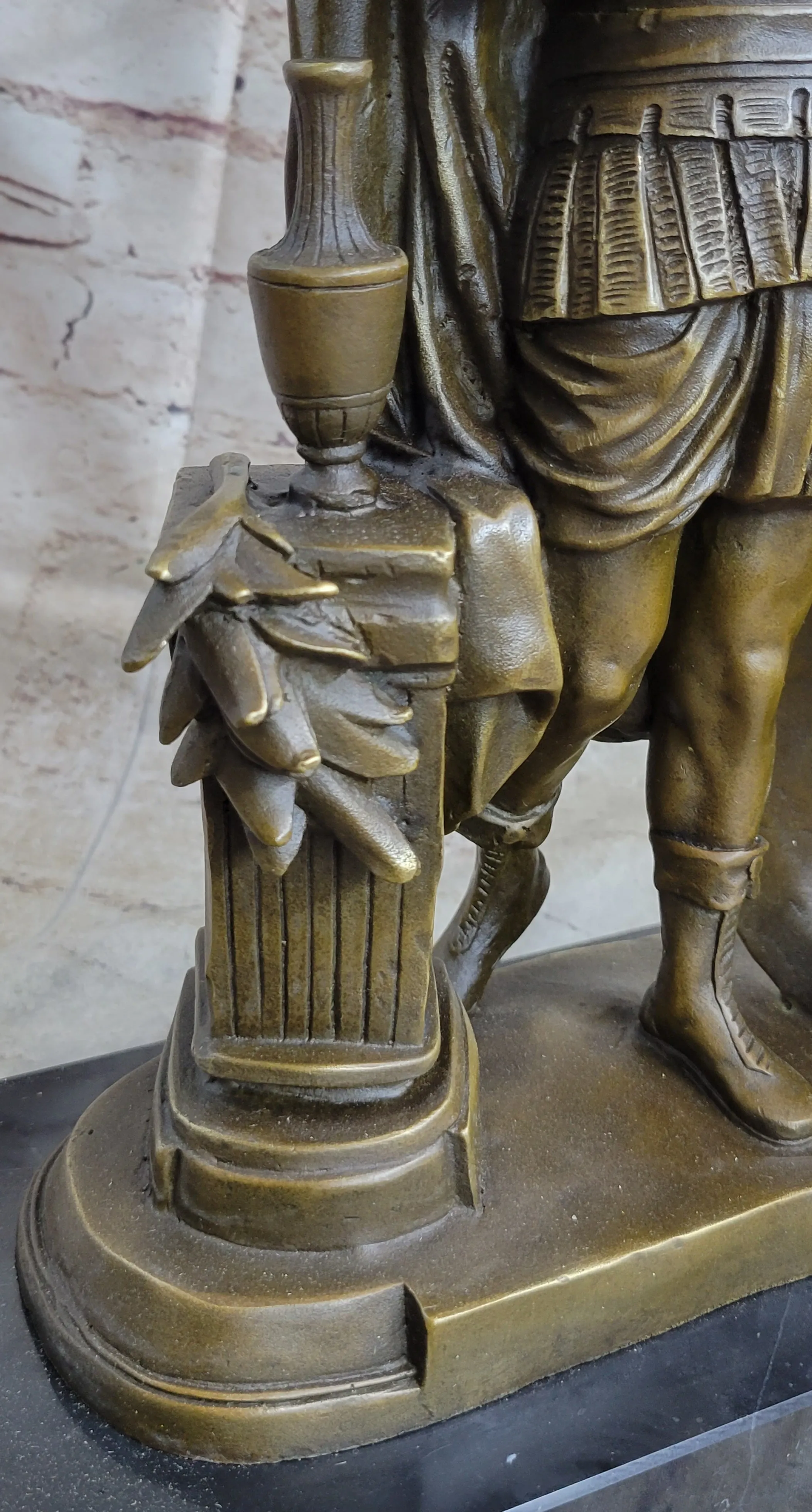 Art Deco Large Odysseus Roman Warrior Bronze Sculpture Marble Base Figure Decor