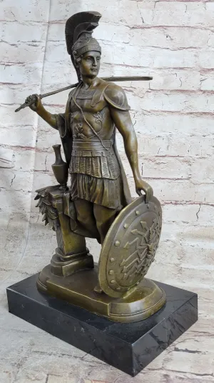 Art Deco Large Odysseus Roman Warrior Bronze Sculpture Marble Base Figure Decor