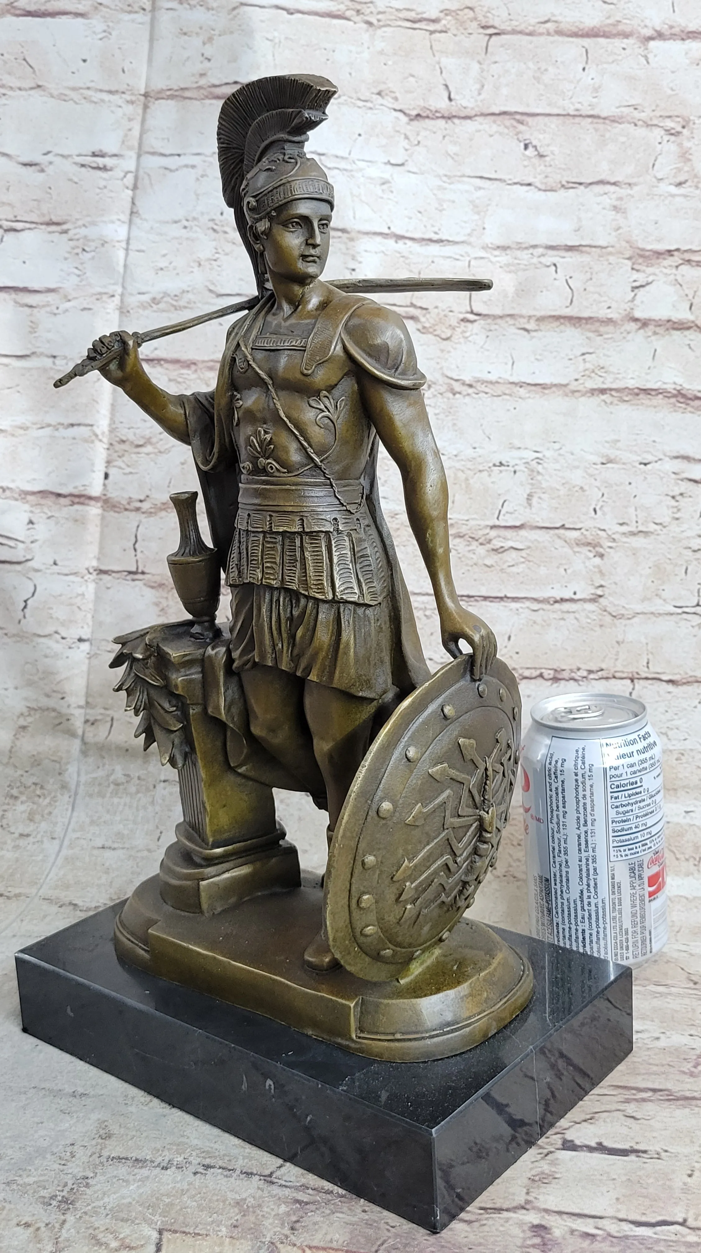 Art Deco Large Odysseus Roman Warrior Bronze Sculpture Marble Base Figure Decor