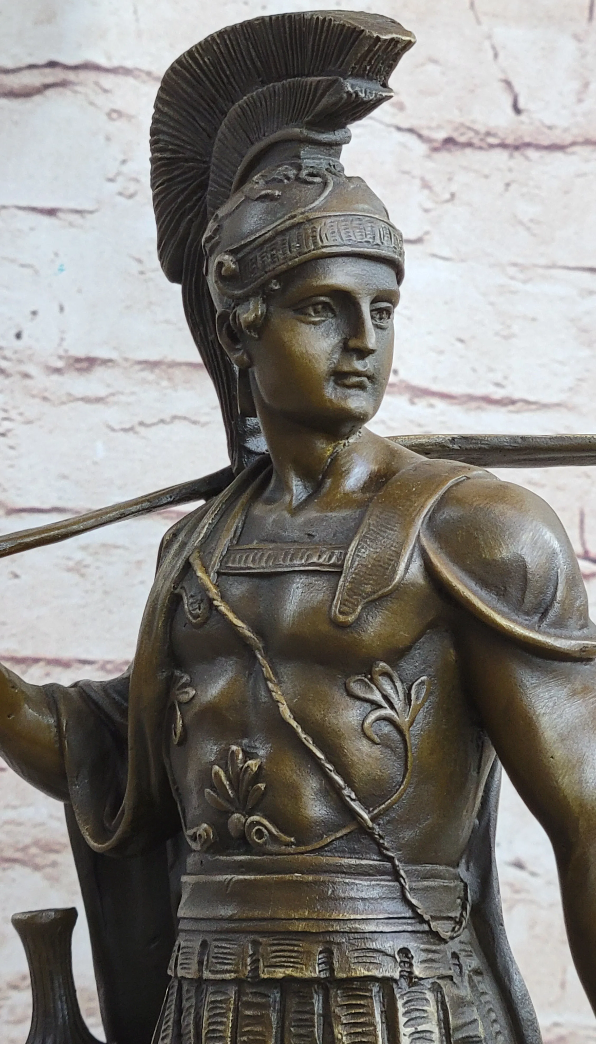 Art Deco Large Odysseus Roman Warrior Bronze Sculpture Marble Base Figure Decor