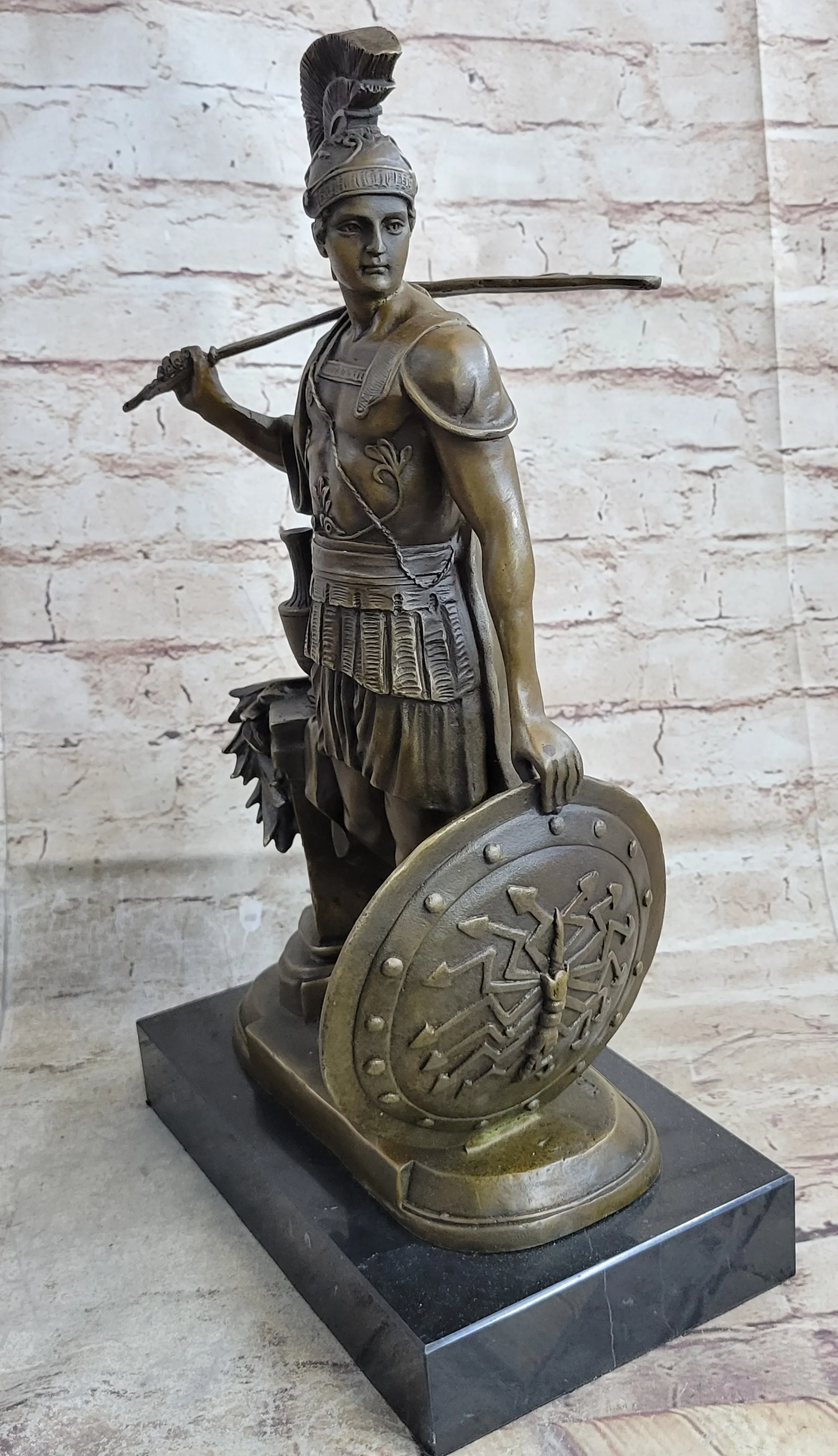Art Deco Large Odysseus Roman Warrior Bronze Sculpture Marble Base Figure Decor