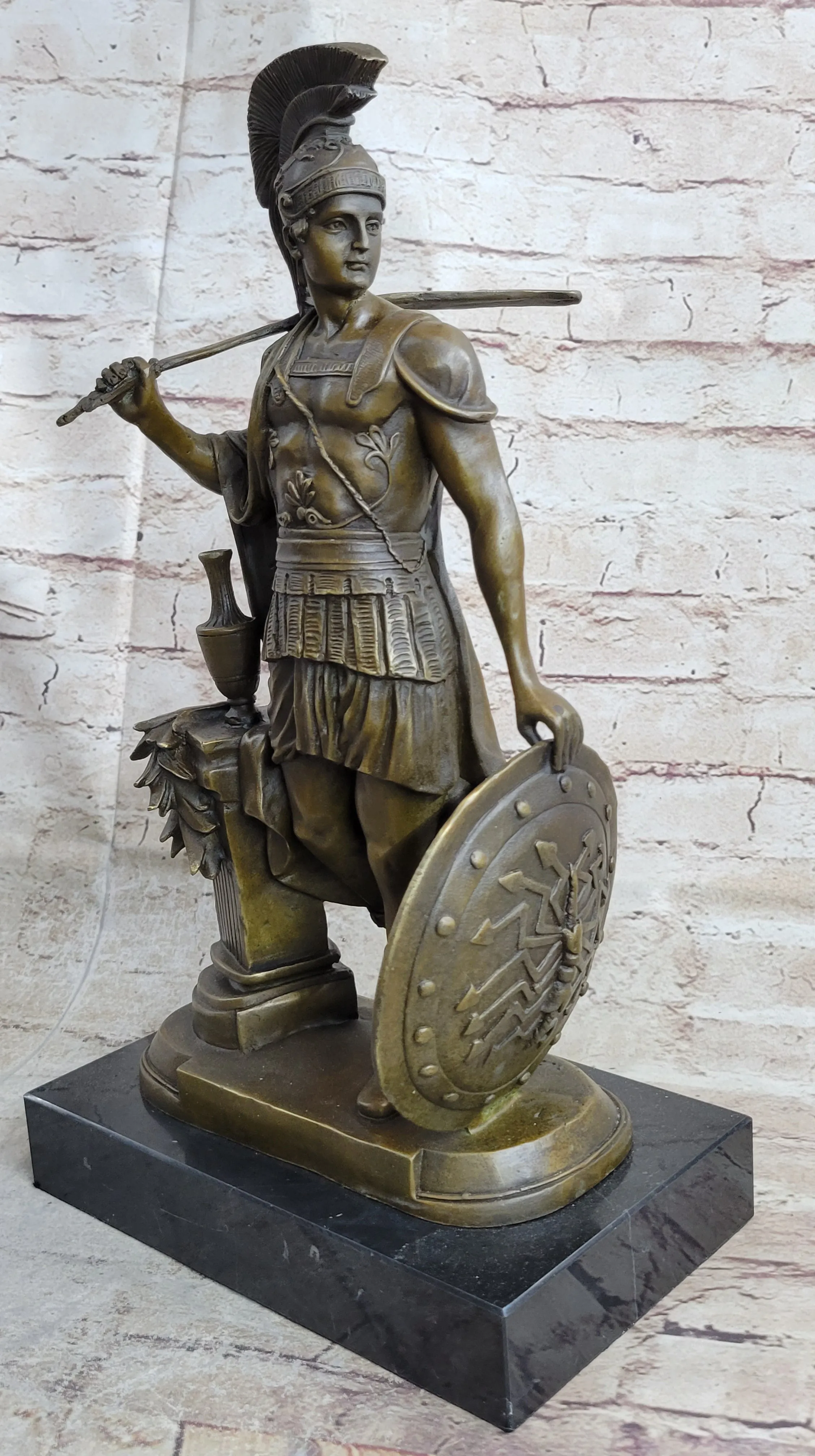 Art Deco Large Odysseus Roman Warrior Bronze Sculpture Marble Base Figure Decor