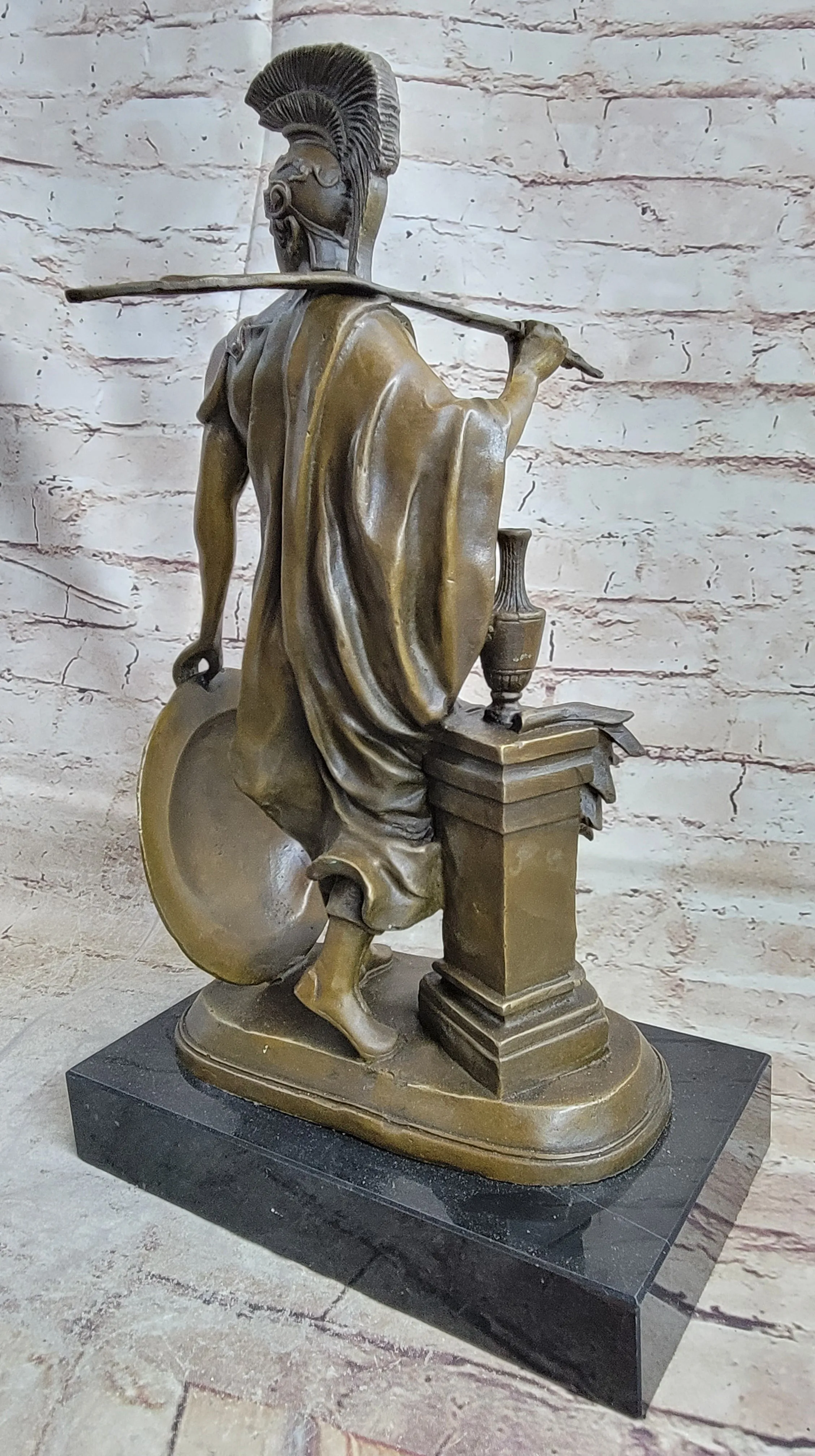 Art Deco Large Odysseus Roman Warrior Bronze Sculpture Marble Base Figure Decor