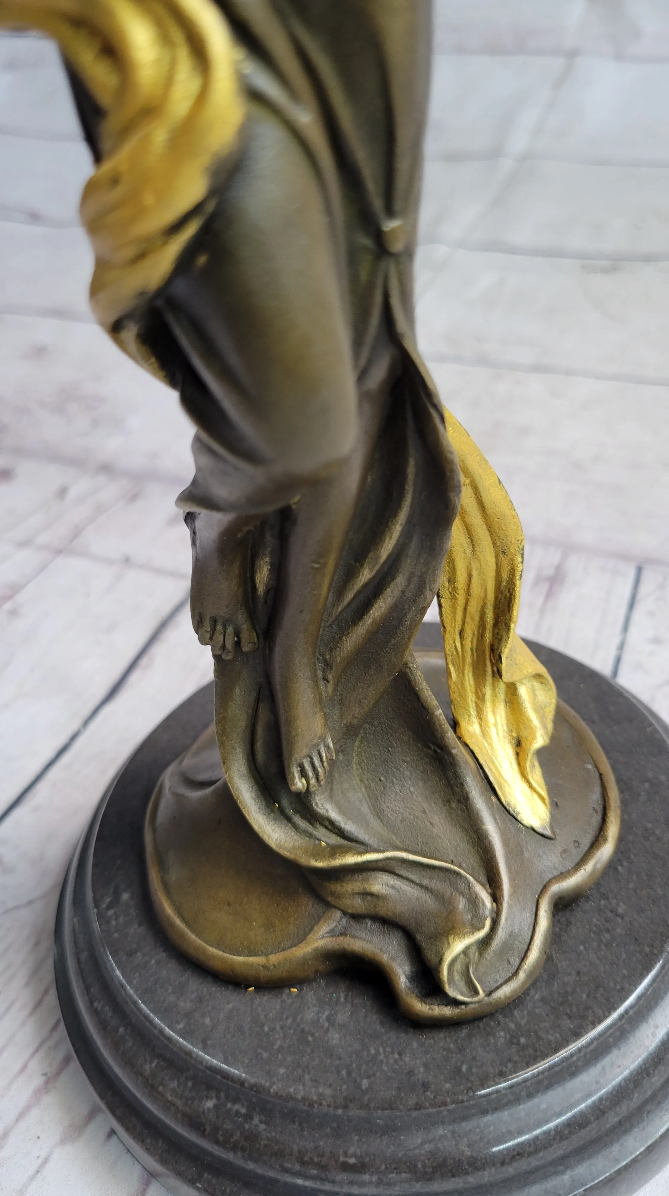 Female Figurative Bronze Metal Candle Holder Candelabra Statue Sculpture Gold Patina