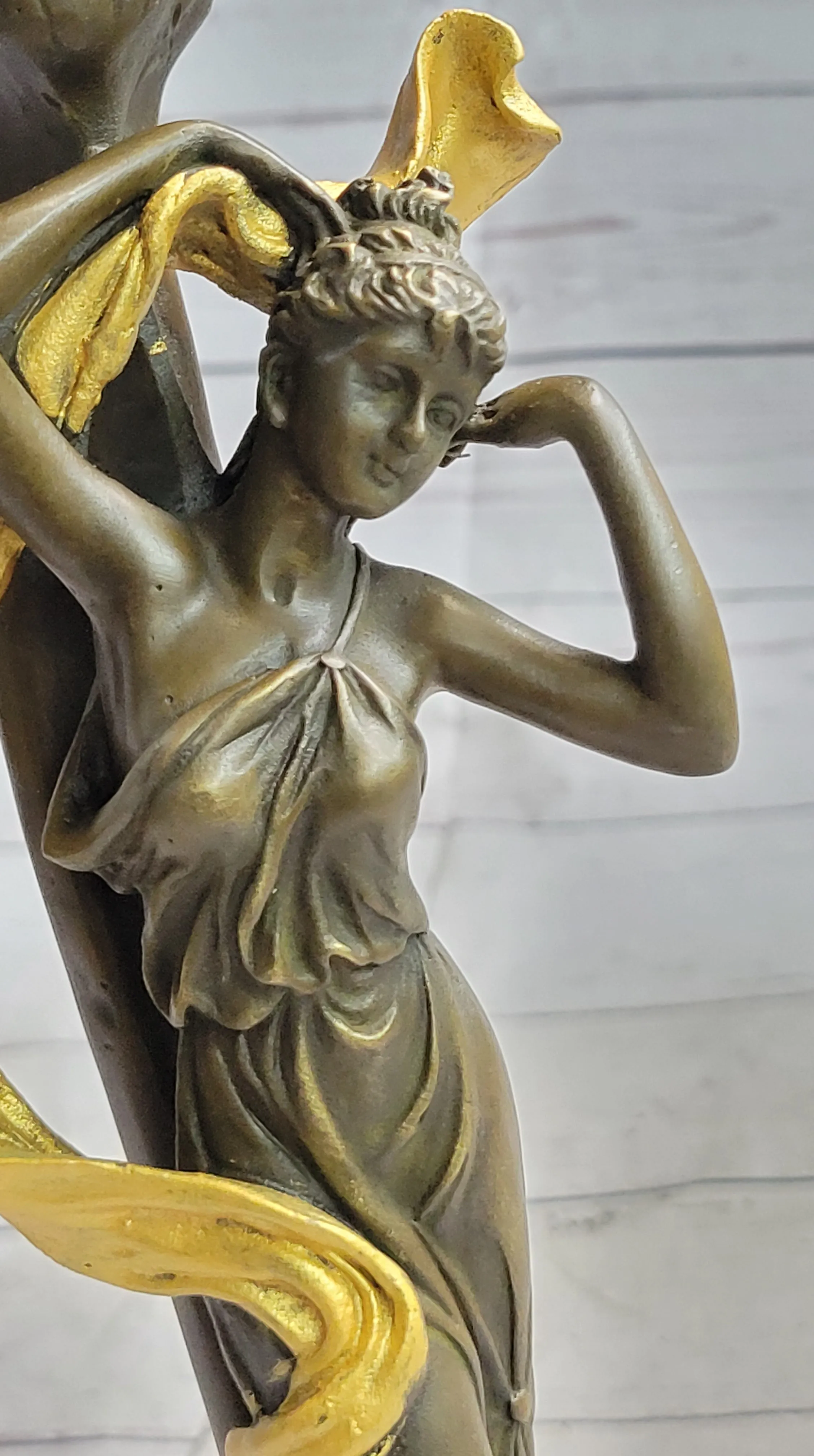 Female Figurative Bronze Metal Candle Holder Candelabra Statue Sculpture Gold Patina