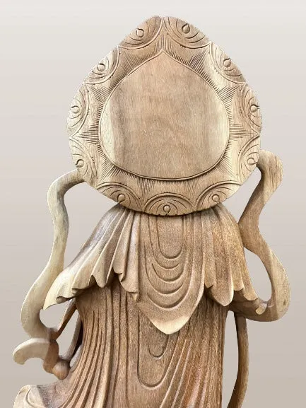 Hand Carved Wood Quan Yin with Ruyi Scepter 44"