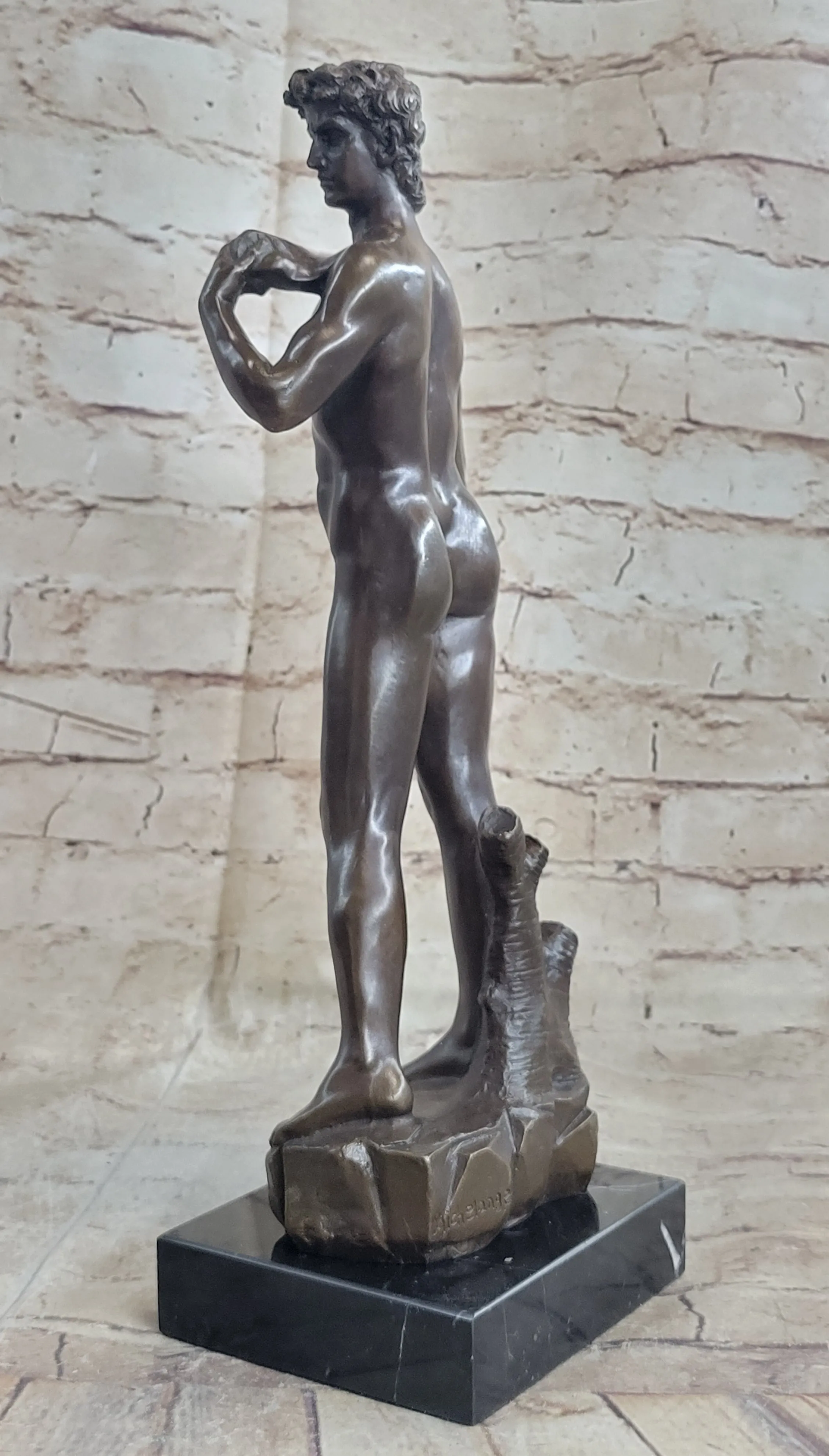 Michelangelo's David Hot Cast Bronze Sculpture Nude Statue Replica on Marble Base Lost Wax Art