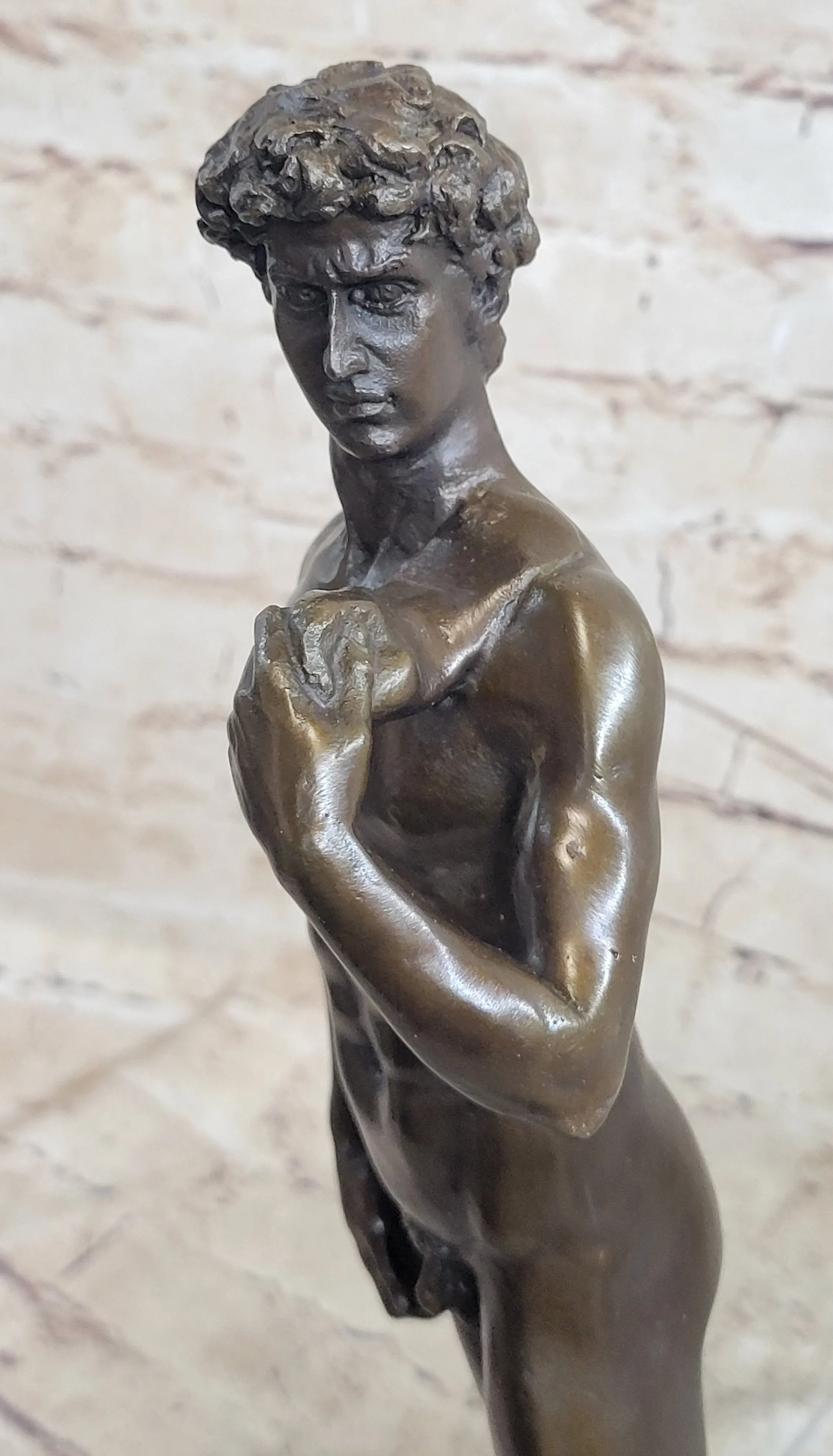 Michelangelo's David Hot Cast Bronze Sculpture Nude Statue Replica on Marble Base Lost Wax Art