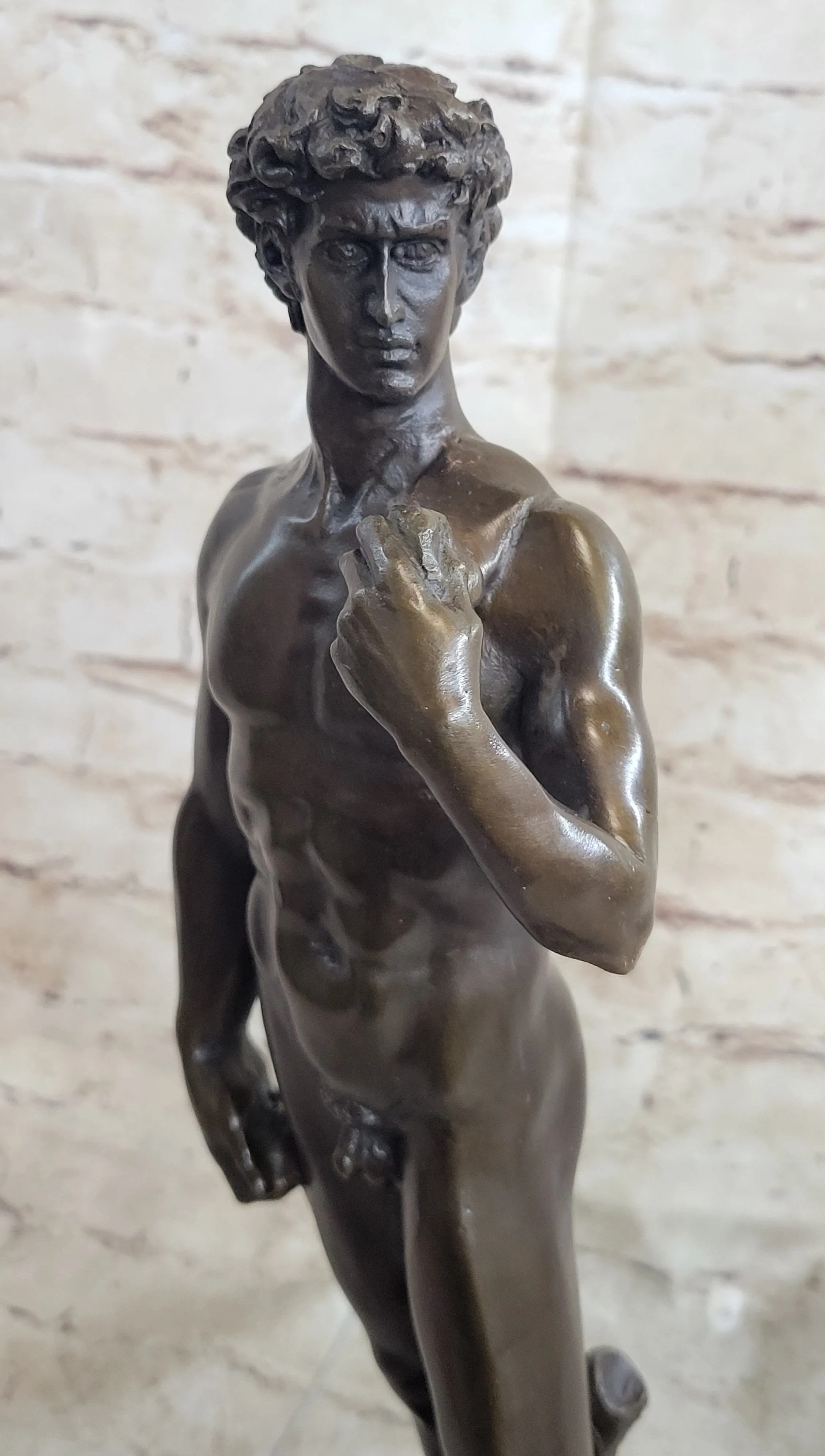 Michelangelo's David Hot Cast Bronze Sculpture Nude Statue Replica on Marble Base Lost Wax Art