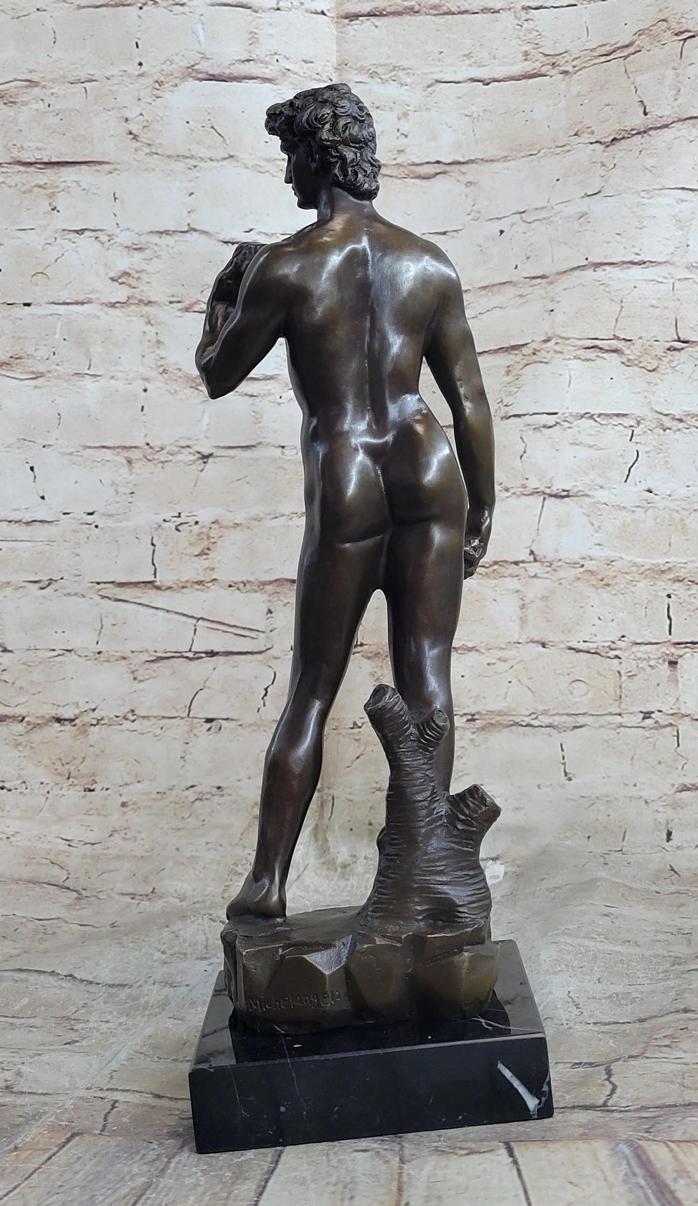 Michelangelo's David Hot Cast Bronze Sculpture Nude Statue Replica on Marble Base Lost Wax Art