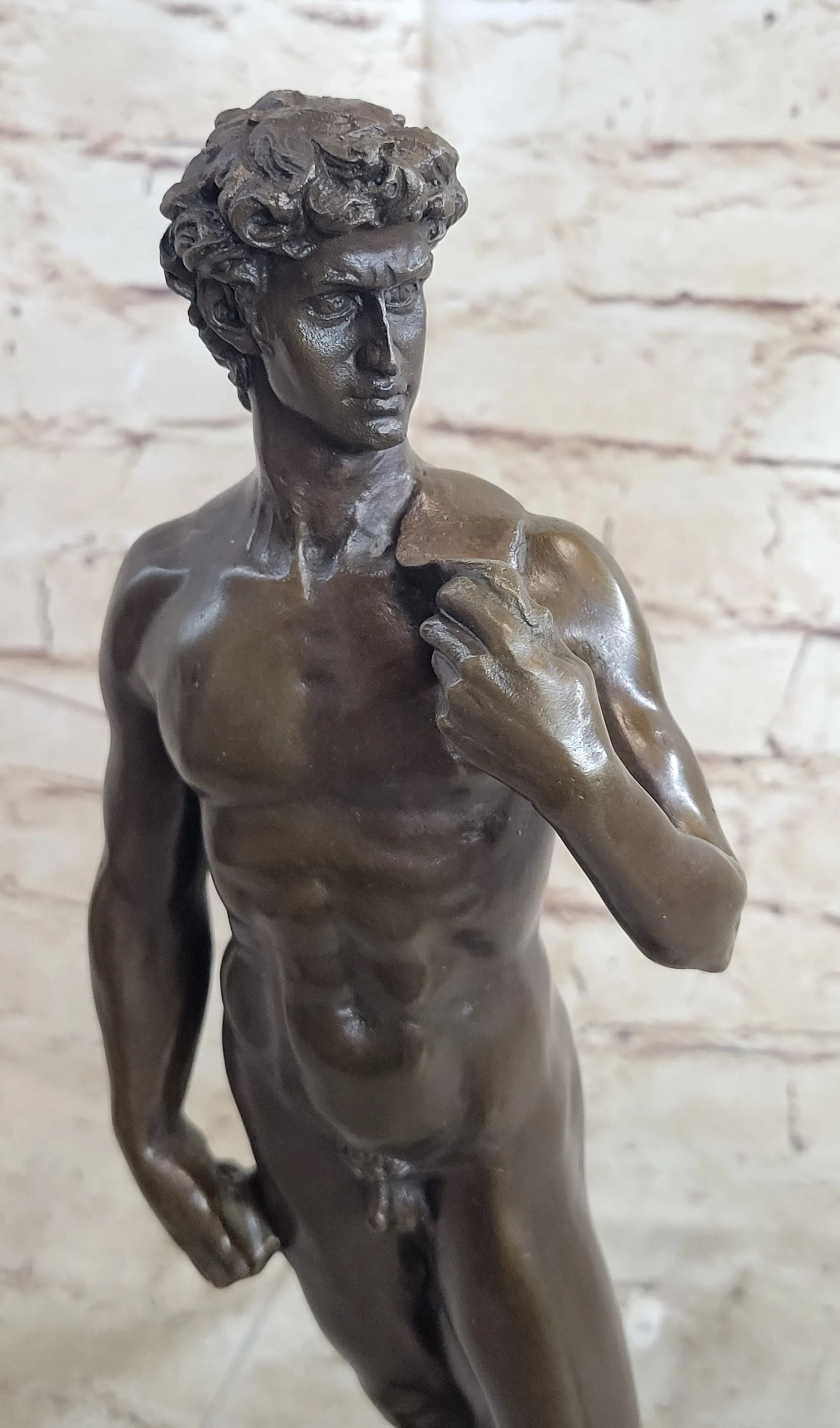 Michelangelo's David Hot Cast Bronze Sculpture Nude Statue Replica on Marble Base Lost Wax Art