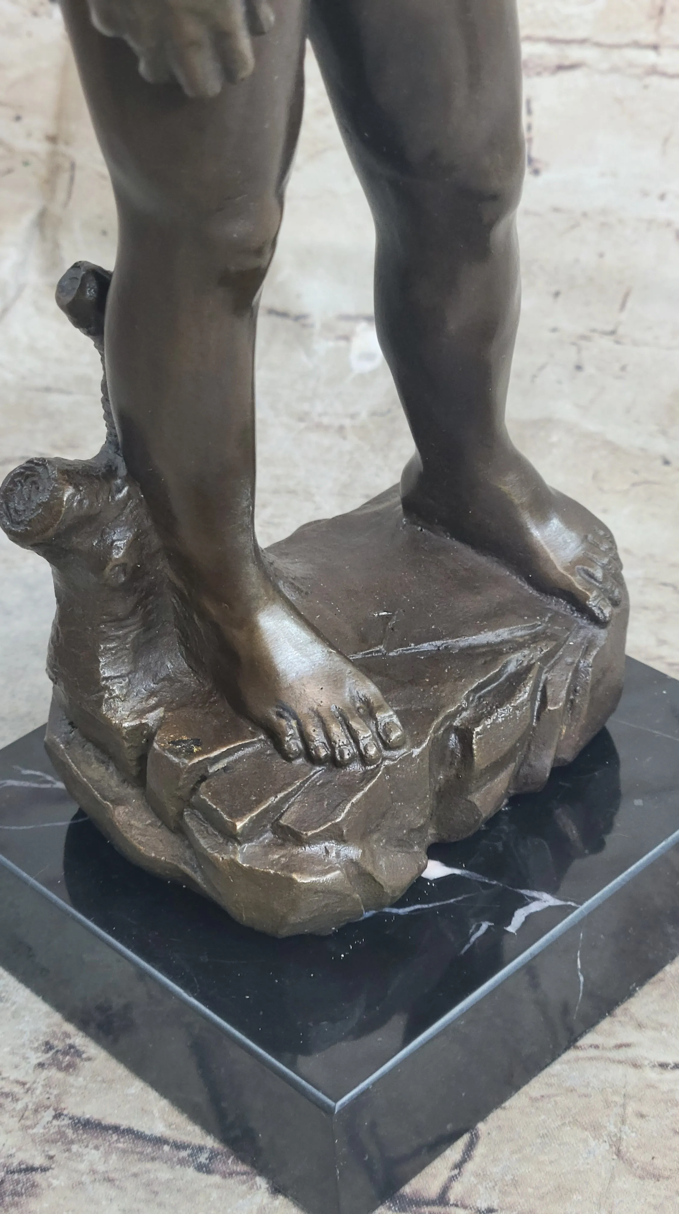 Michelangelo's David Hot Cast Bronze Sculpture Nude Statue Replica on Marble Base Lost Wax Art