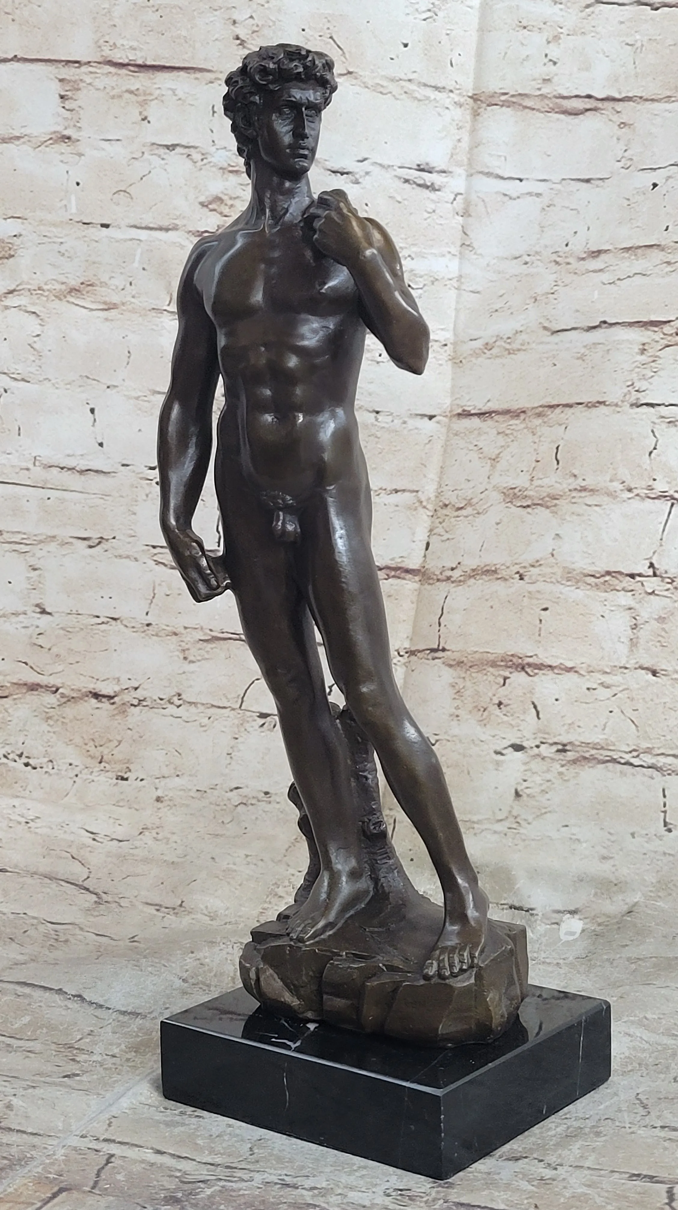 Michelangelo's David Hot Cast Bronze Sculpture Nude Statue Replica on Marble Base Lost Wax Art