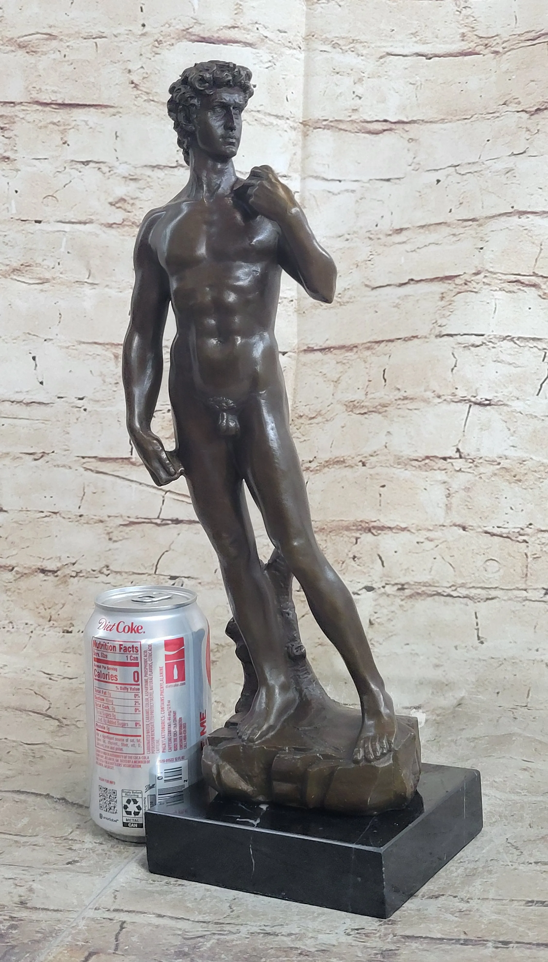 Michelangelo's David Hot Cast Bronze Sculpture Nude Statue Replica on Marble Base Lost Wax Art