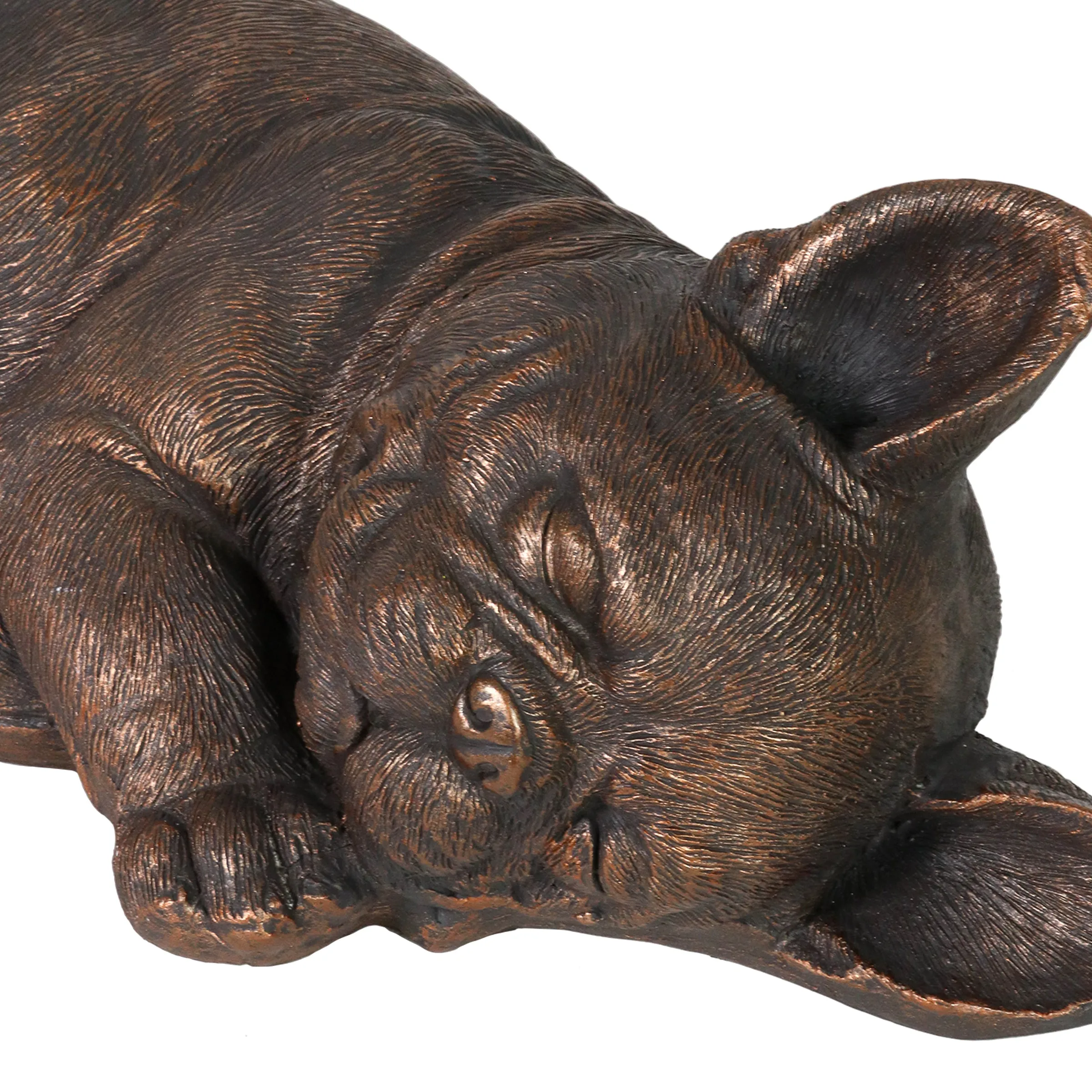 Sleeping French Bulldog Garden Statue in Bronze Look, 21 by 7 Inches