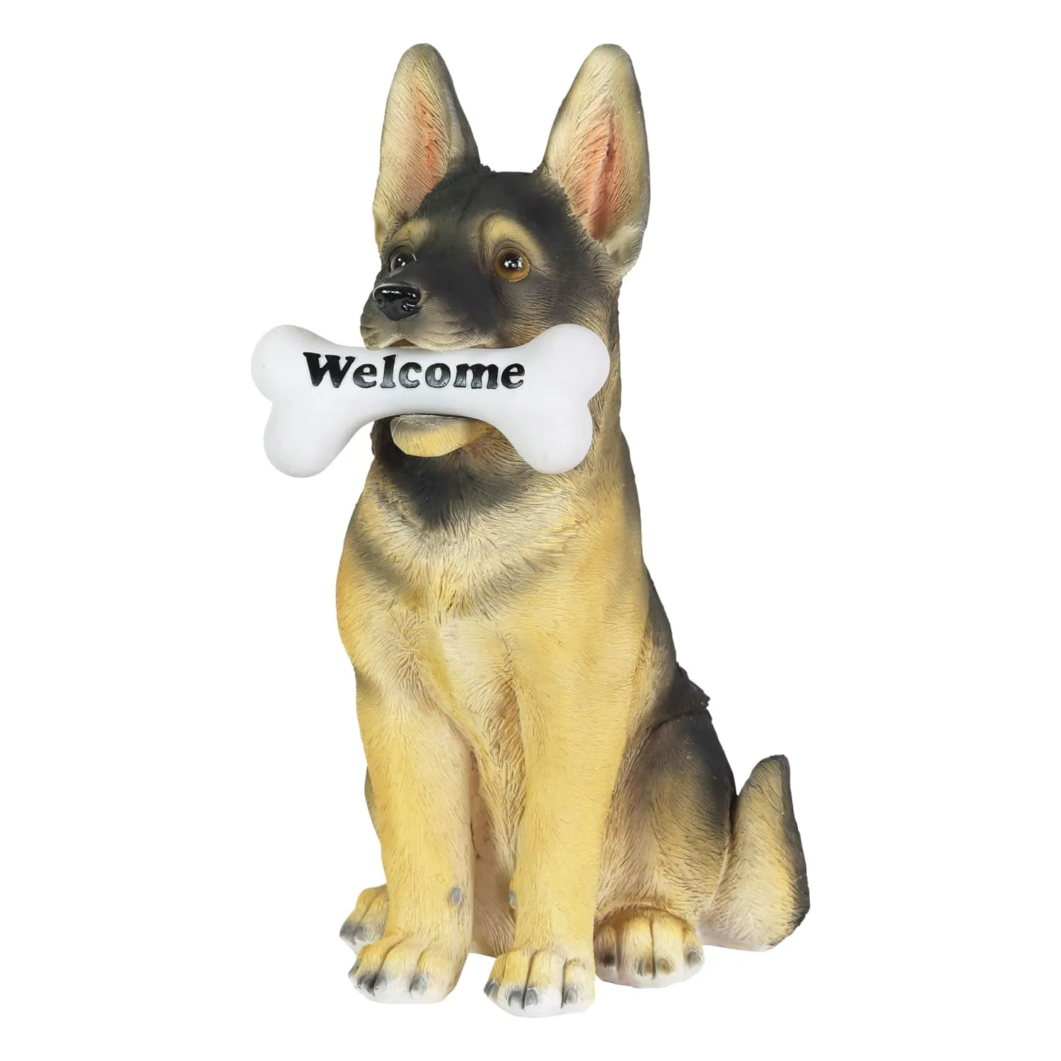 Solar German Shepherd Dog with LED Welcome Bone Garden Statuary, 14.5 Inch tall