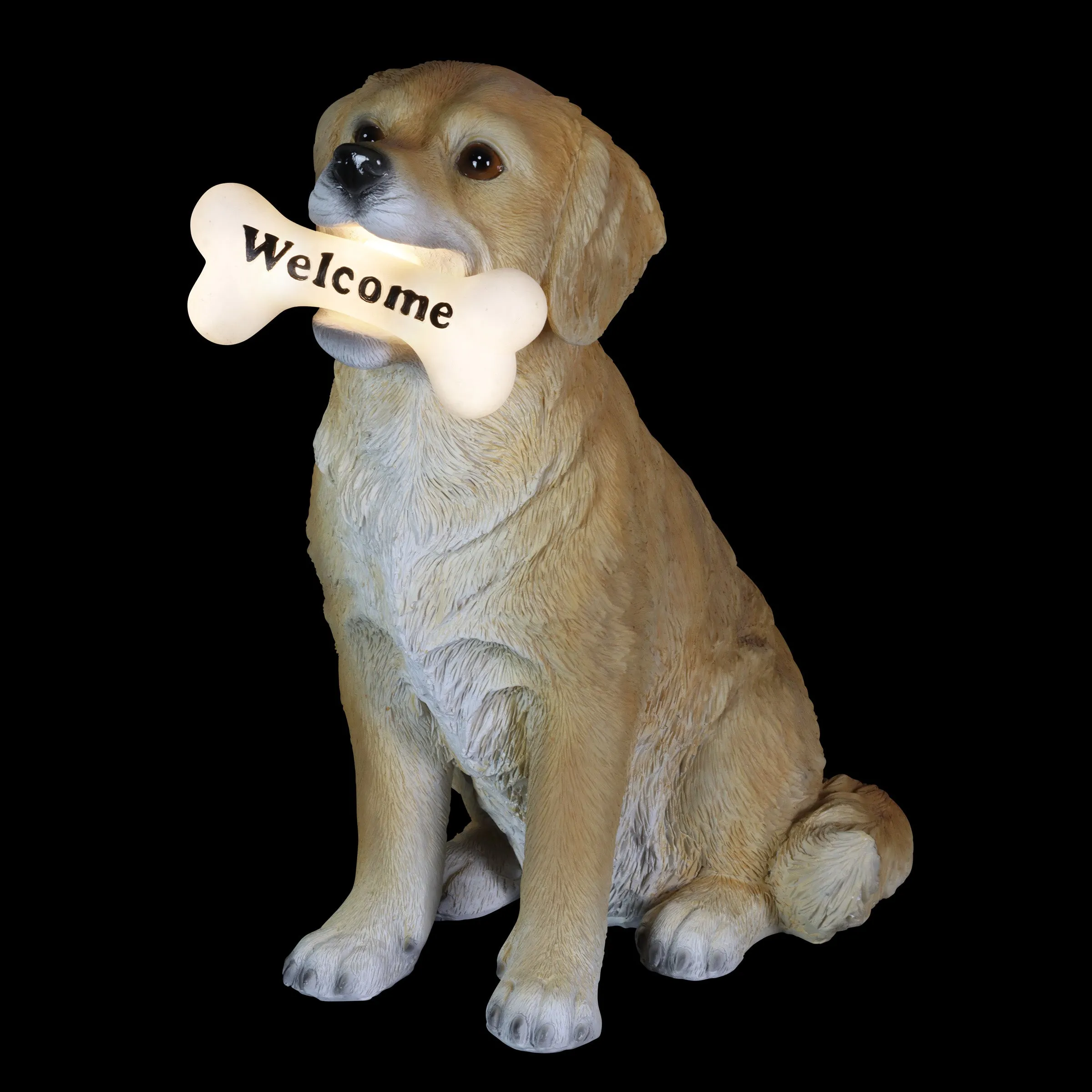 Solar Labrador Retriever Dog with LED Welcome Bone Garden Statuary, 14 Inch tall