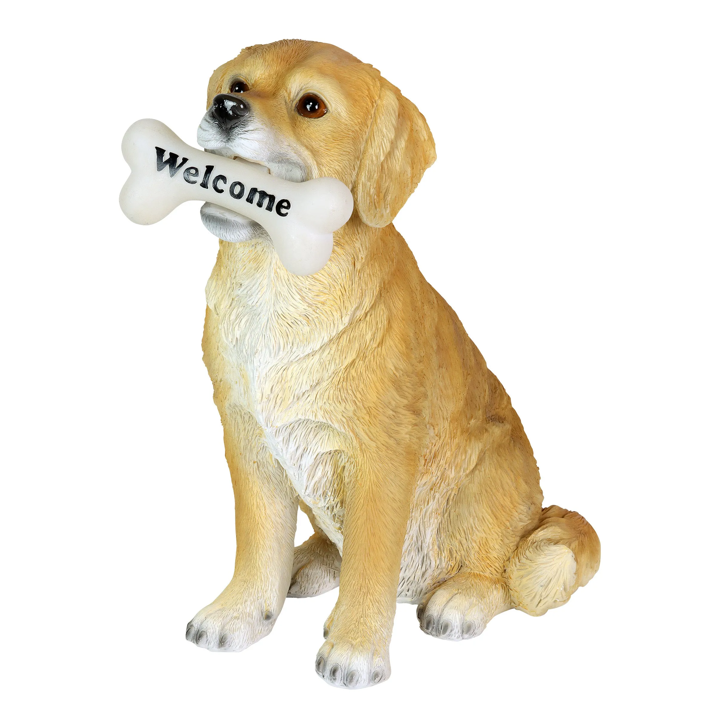 Solar Labrador Retriever Dog with LED Welcome Bone Garden Statuary, 14 Inch tall